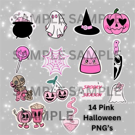 Pink Halloween Clip Art Pngs Digital Stickers Pink Pumpkin Candy