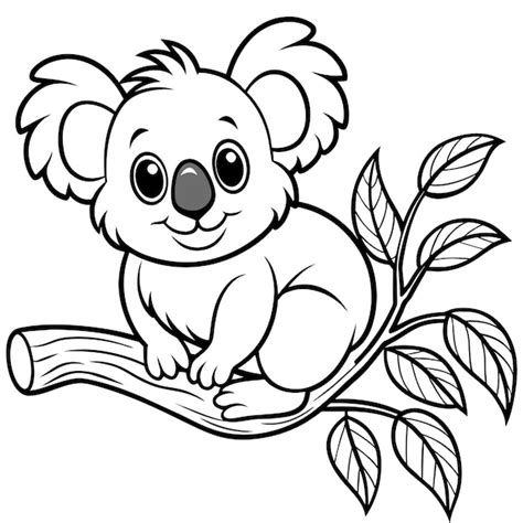 Un Dibujo En Blanco Y Negro De Un Koala En Una Rama Con Hojas Y Un