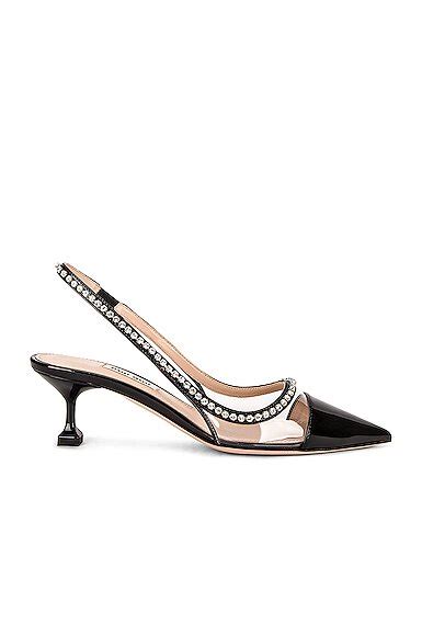 Miu Miu Patent Leather And Vinyl Slingback Pumps In Black Nero Editorialist