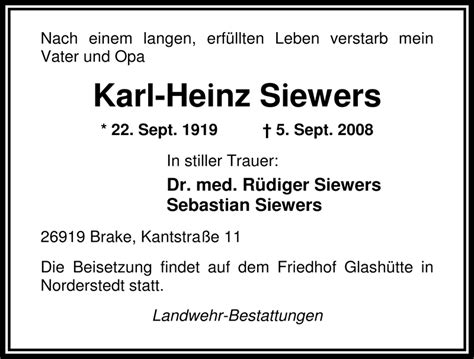 Traueranzeigen Von Karl Heinz Siewers Nordwest Trauer De