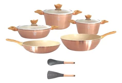 Bateria Cocina Swiss Silver Piezas Ceramica Aluminio Rosa Meses