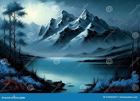 A Blue Mountain Painting A Beautiful Landscape Painting Stock