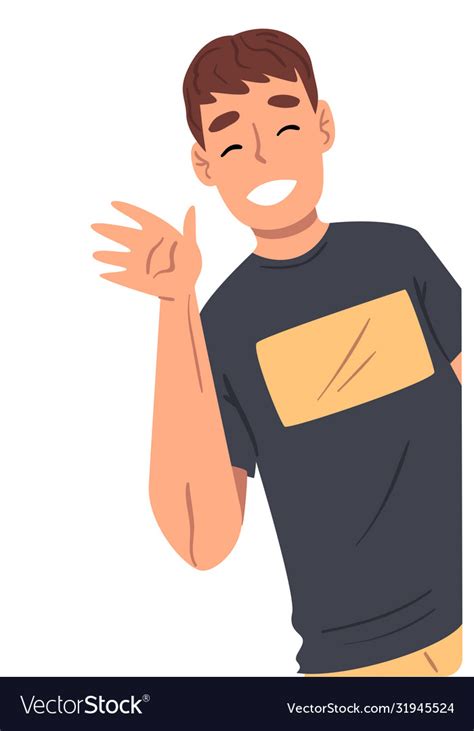 Cheerful Young Man Waving His Hand Man Chatting Vector Image