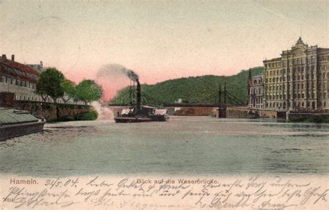 AK Hameln Blick auf Weserbrücke Dampfschiff gel 1904 Nr 1930