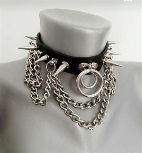 Leather Spike And Chain Choker Gothic Punk Rock Choker Etsy