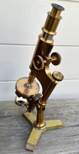 Rare Antique 19th Century Bausch And Lomb Brass Microscope With Uncommon