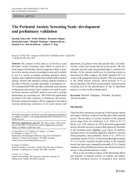 Pdf The Perinatal Anxiety Screening Scale Development And