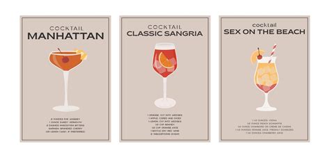 Sangria Sex On The Beach And Manhattan Cocktail Classic Alcohol Beverage Recipe With