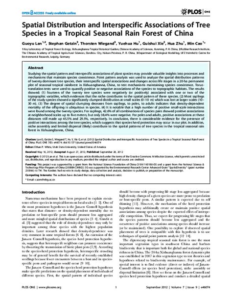 Pdf Spatial Distribution And Interspecific Associations Of Tree Species In A Tropical Seasonal