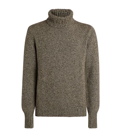 Johnstons Of Elgin Brown Cashmere Rollneck Sweater Harrods UK