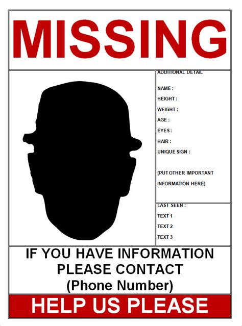 √ Free Printable Missing Person Flyer Template