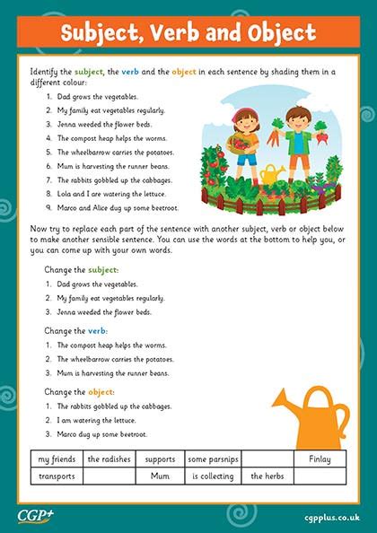 Identifying Subject Verb And Object Year Cgp Plus Worksheets