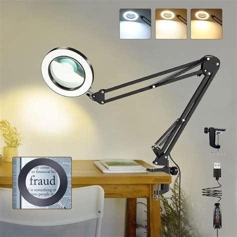 Lampe Loupe LED Avec Pince 10X Lampe Bureau Loupe 3 Modes Couleurs