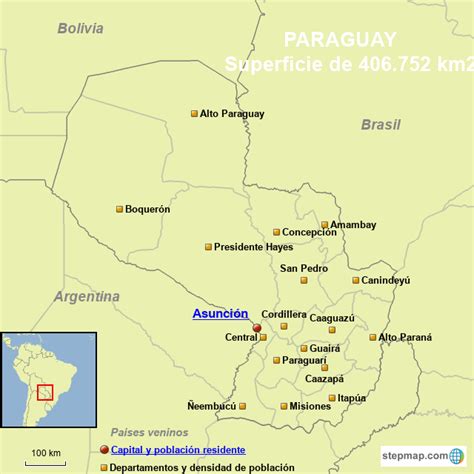 StepMap - Mapa 12b) Departamentos de Paraguay - Landkarte für Paraguay