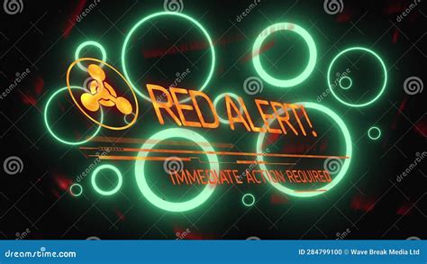 Animation of Red Alert Text Over Neon Circles on Dark Background Stock Footage - Video of ...