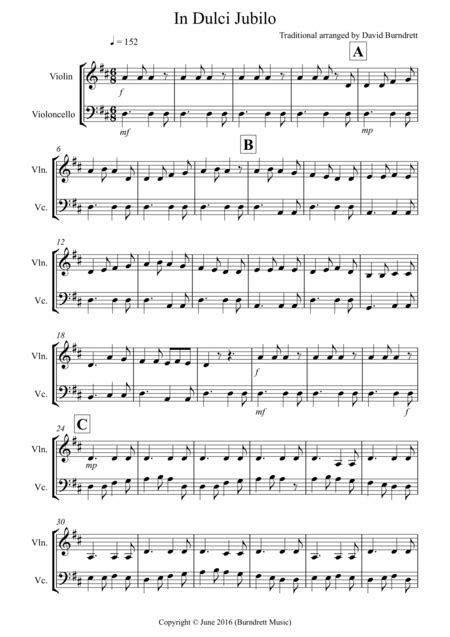 In Dulci Jubilo For Violin And Cello Duet Sheet Music Traditional