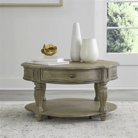 Magnolia Manor Round Cocktail Table In Weathered Bisque By Liberty