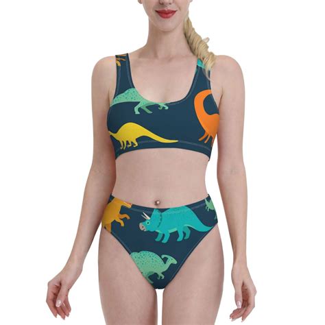 Fotbe Women S Hand Drawn Seamless Print Bikini High Waisted Swimsuit Two Piece Bathing Suit