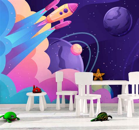 Animated Space And Rocket Space Mural Wallpaper Tenstickers