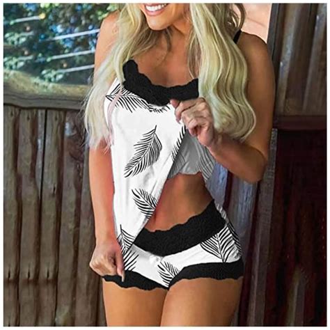 Ensemble de pyjama sans manches pour femme Cami et short imprimé pyjama pièces Lingerie sexy
