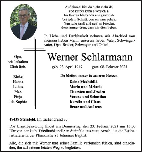 Traueranzeigen Von Werner Schlarmann Om Trauer De