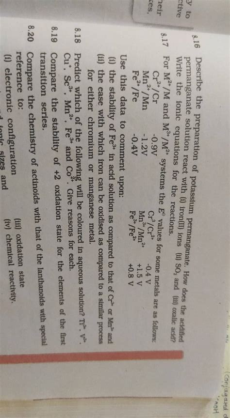 816 Describe The Preparation Of Potassium Permanganate How Does The Aci