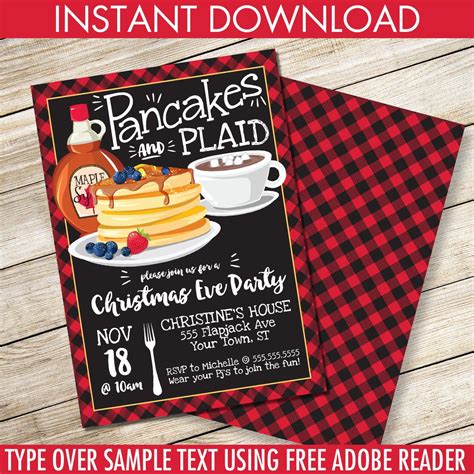 Pancakes And Plaid Invitation Christmas Partybreakfast With Etsy