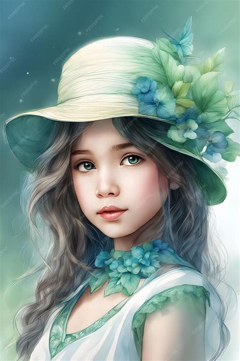 Premium Photo | Watercolor illustration of a girl in a green dress