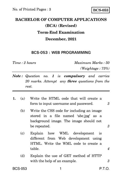 Paper Question Paper Bcs P T Bcs Bachelor Of Computer