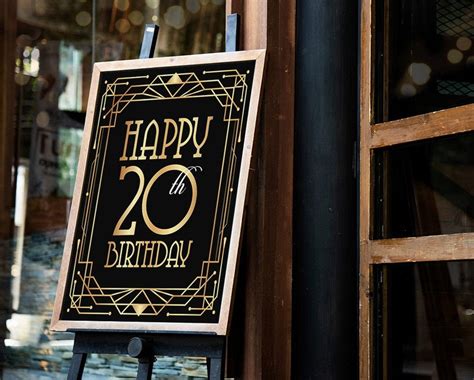 Happy 20th Birthday Sign Printable Birthday Poster Twenty Birthday