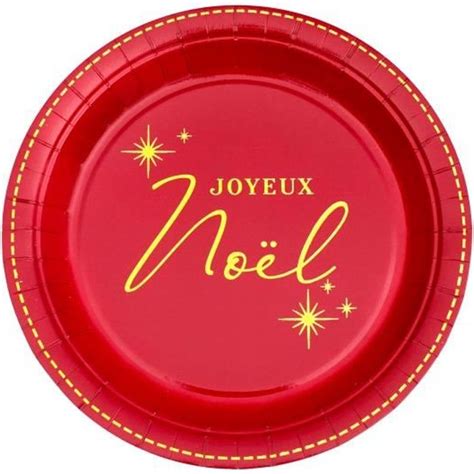 10 Assiettes en carton Joyeux Noël rouges et dorées 23 cm Rouge