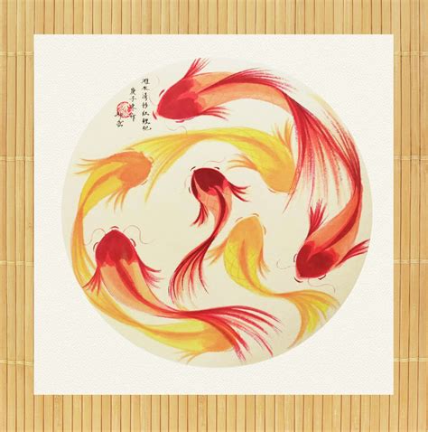 Ran Art Koi Fish Shoal Original Sumi E Chinese Painting Etsy