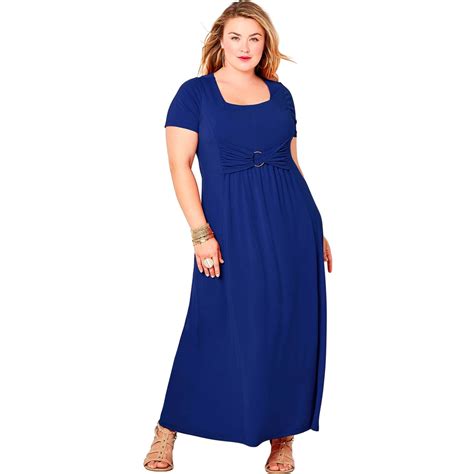 Avenue Plus Size Maxi Dress With Gold Ring Front Detail Dresses