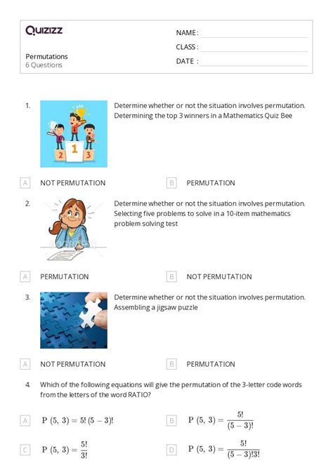 50 Permutations Worksheets For 10th Class On Quizizz Free And Printable