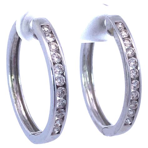 Channel Set Princess Cut Diamond Hoop Earrings in 18 Karat White Gold
