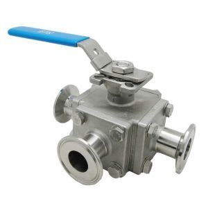 Sanitary Manual 3 Way Ball Valve L Pattern Full Port Tri Clamp Ends