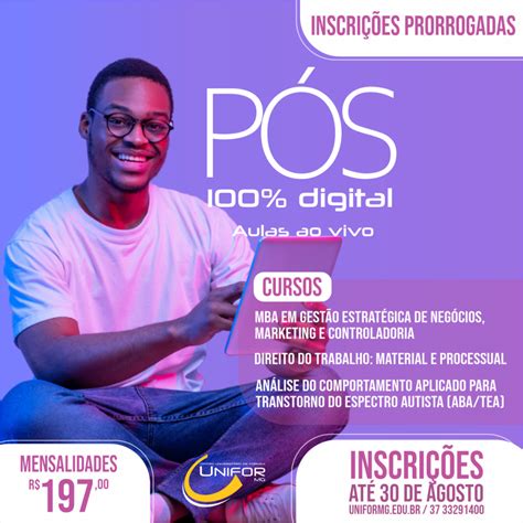 Inscrições prorrogadas para os cursos de pós graduação do Unifor MG