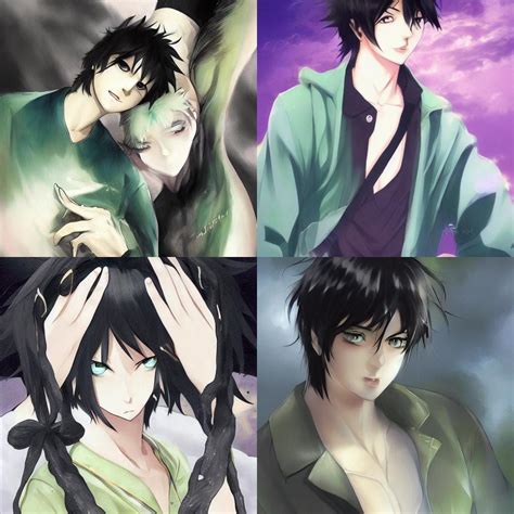 black hair boy with green eyes - AI Generated Artwork - NightCafe Creator