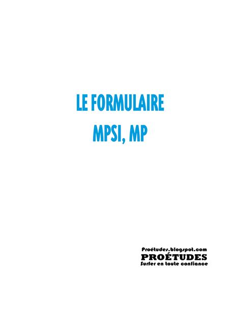 Solution Le Formulaire Mpsi Et Mp Formules De Mathematiques