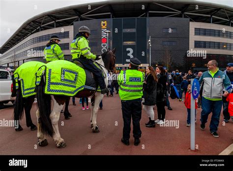 Mounted Police Outside Stadium MK Dons, Milton Keynes, Buckinghamshire ...