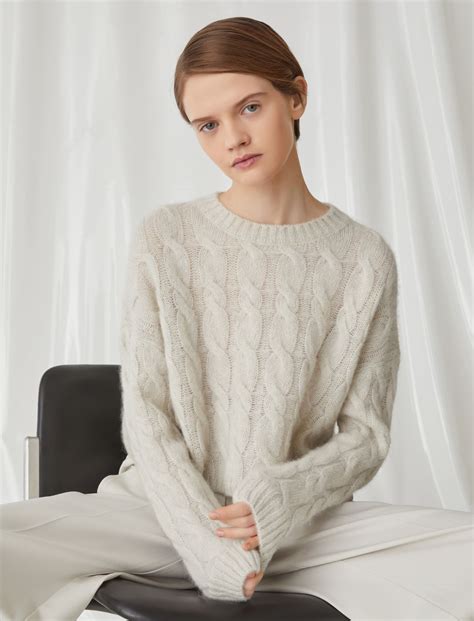 Cable Knit Cropped Sweater Wool White Marella