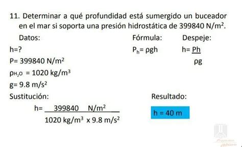 Determina La Profundidad A Al Que Se Encuentra Sumergido Un Buzo En El