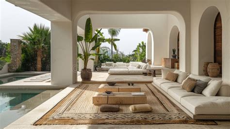 Elegant Spanish Villa Patio With A Luxurious Minimalist Outdoor Lounge