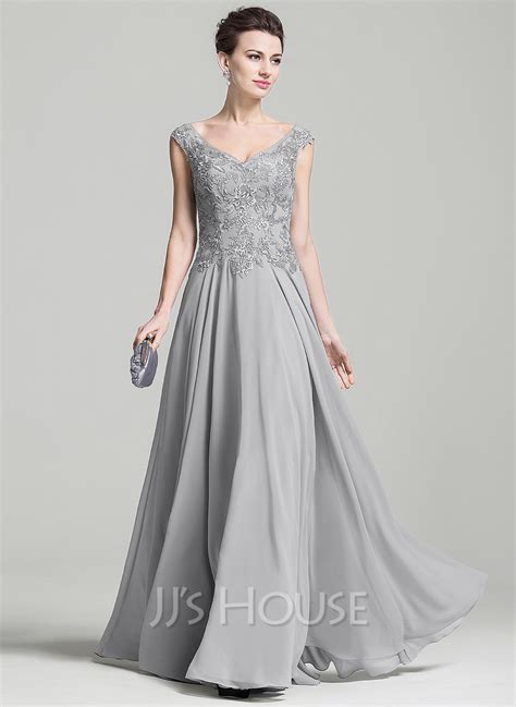 A Line Princess V Neck Floor Length Chiffon Mother Of The Bride Dress