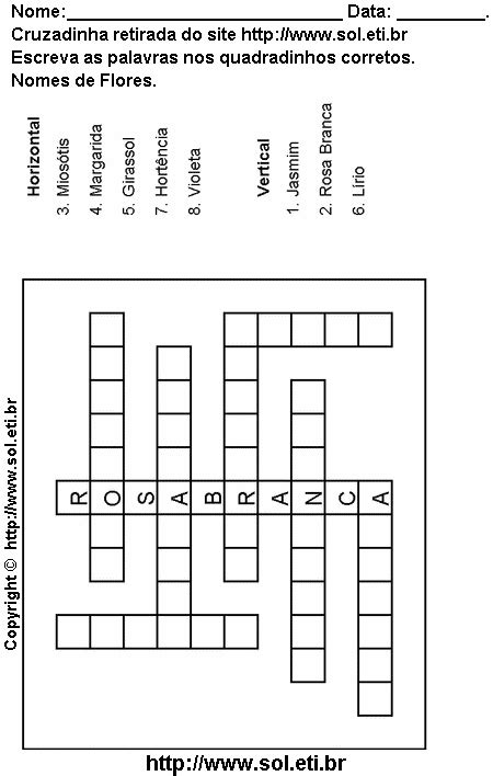 Cruzadinha Para Imprimir Nomes De Flores P Gina N Passatempo