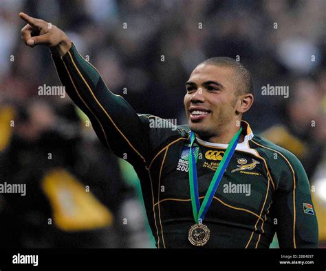 Bryan Habana South Africa Points To The Crowdas He Celebrates His