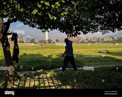 June Kathmandu Bagmati Nepal A Man Exercises At An Open