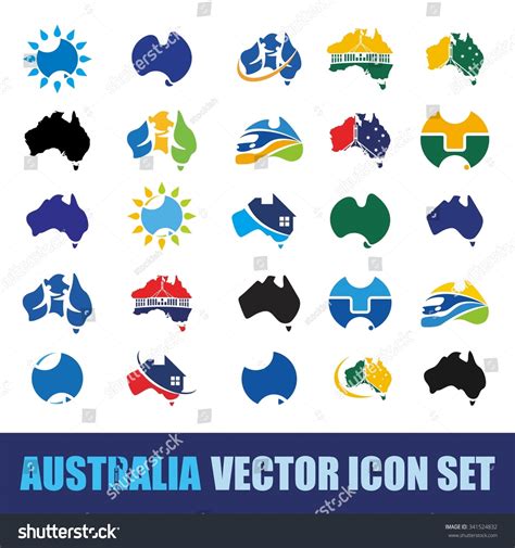 Australia Logo Set Vector Icon Stock Vector 341524832 - Shutterstock