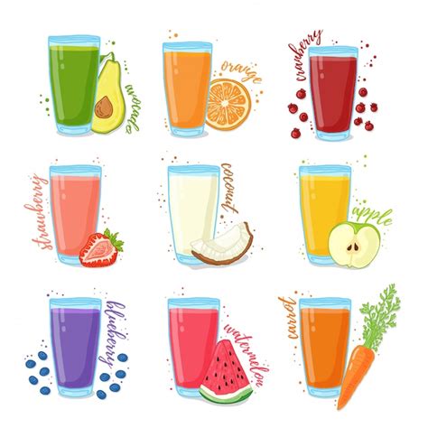 Premium Vector Set Juices From Fruits And Vegetables Collection Of