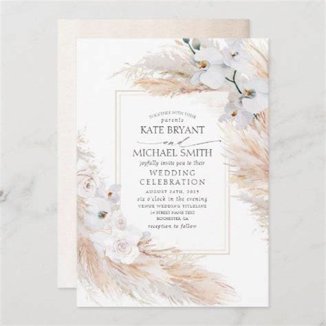 Pampas Grass And White Orchids Chic Bridal Shower Invitation Zazzle